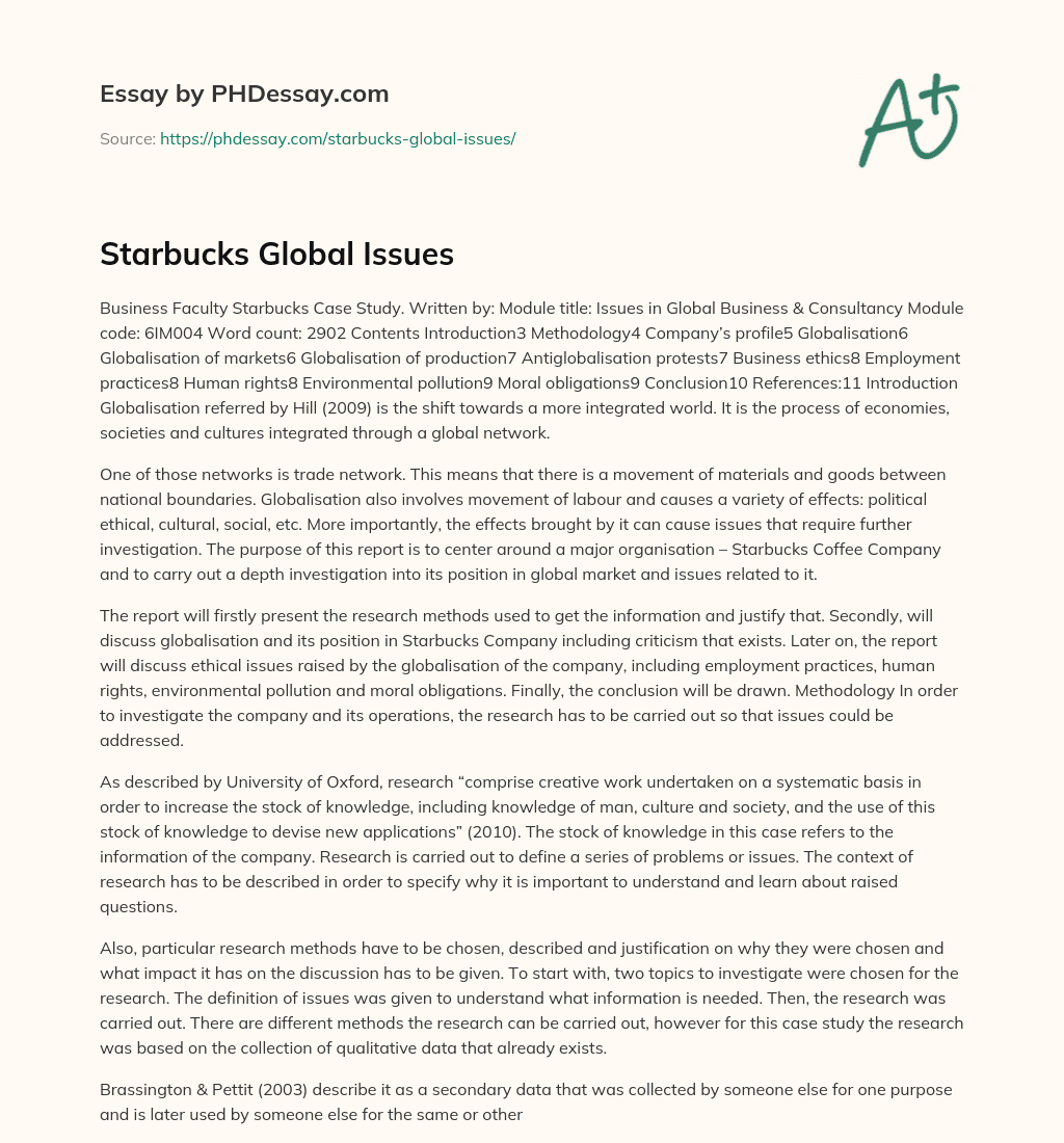 Starbucks Global Issues essay