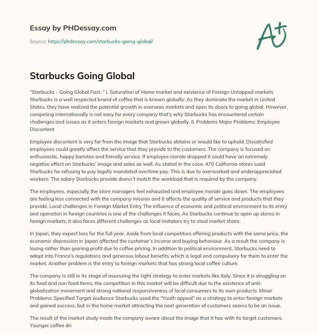 Starbucks Going Global essay