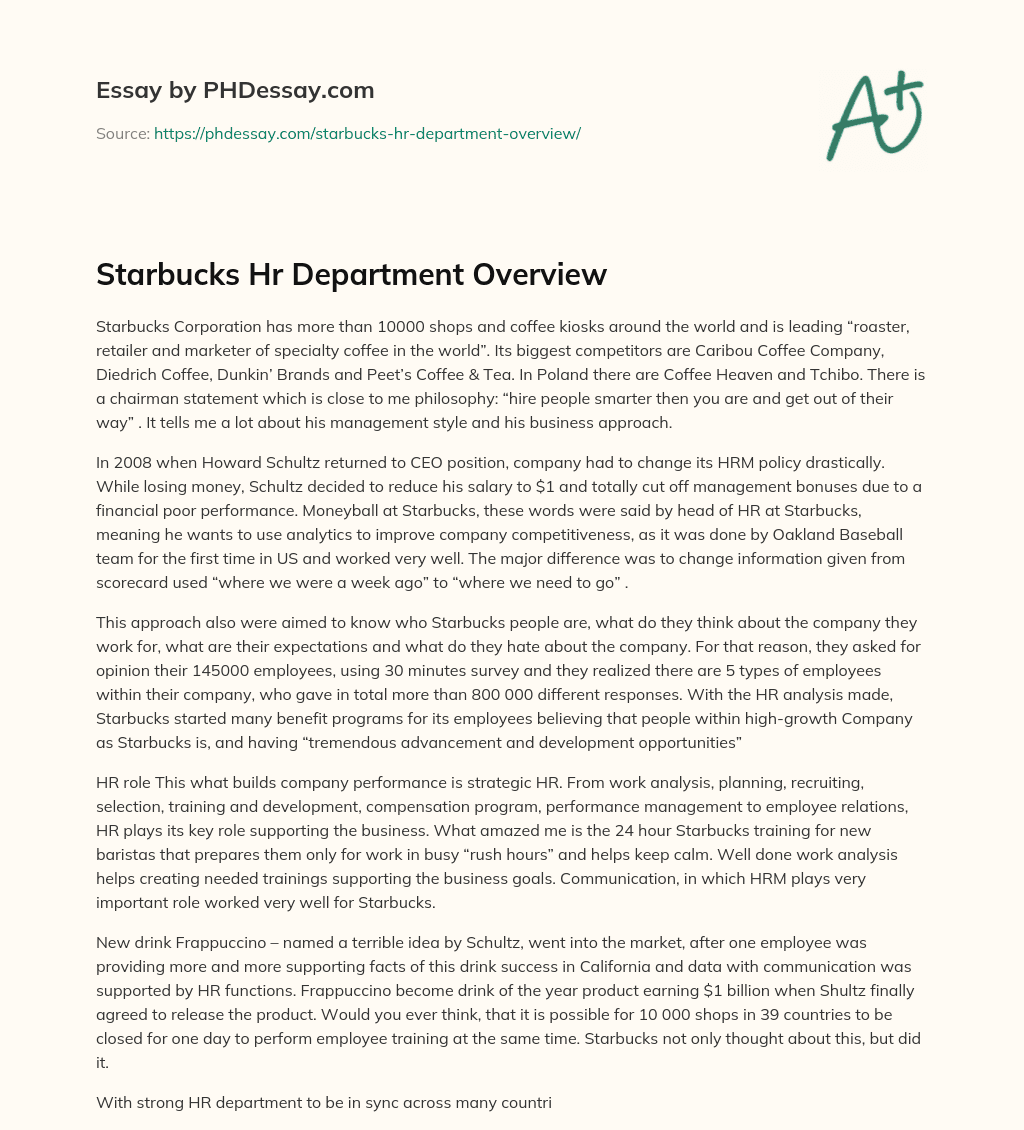 Starbucks Hr Department Overview essay