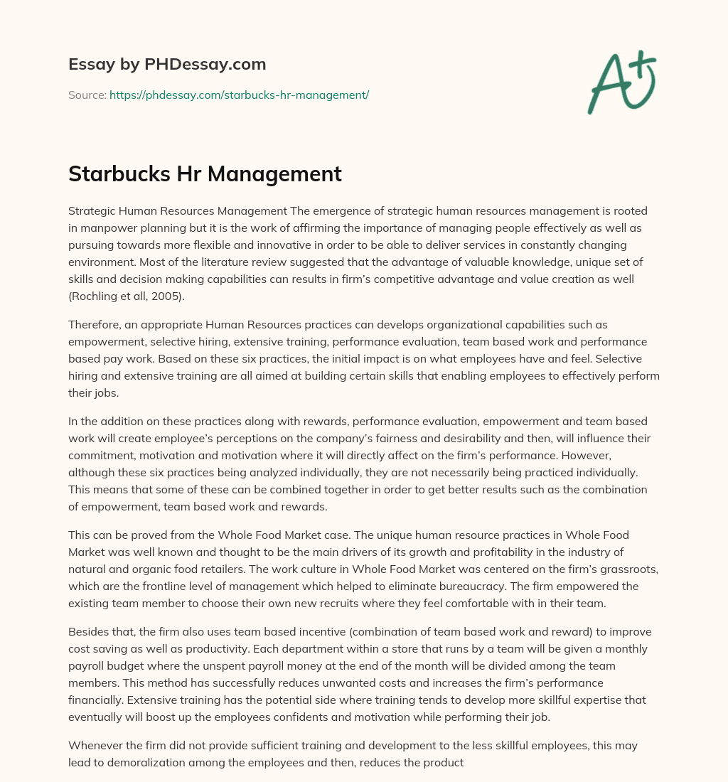 Starbucks Hr Management essay