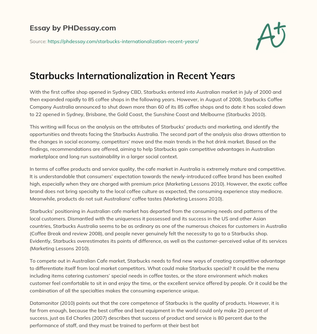Starbucks Internationalization in Recent Years essay