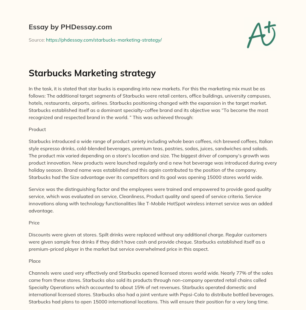 Starbucks Marketing strategy essay