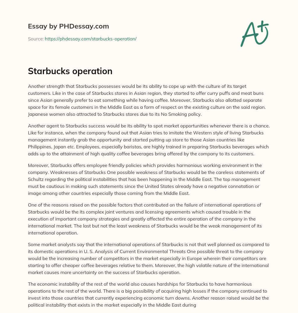 Starbucks operation essay