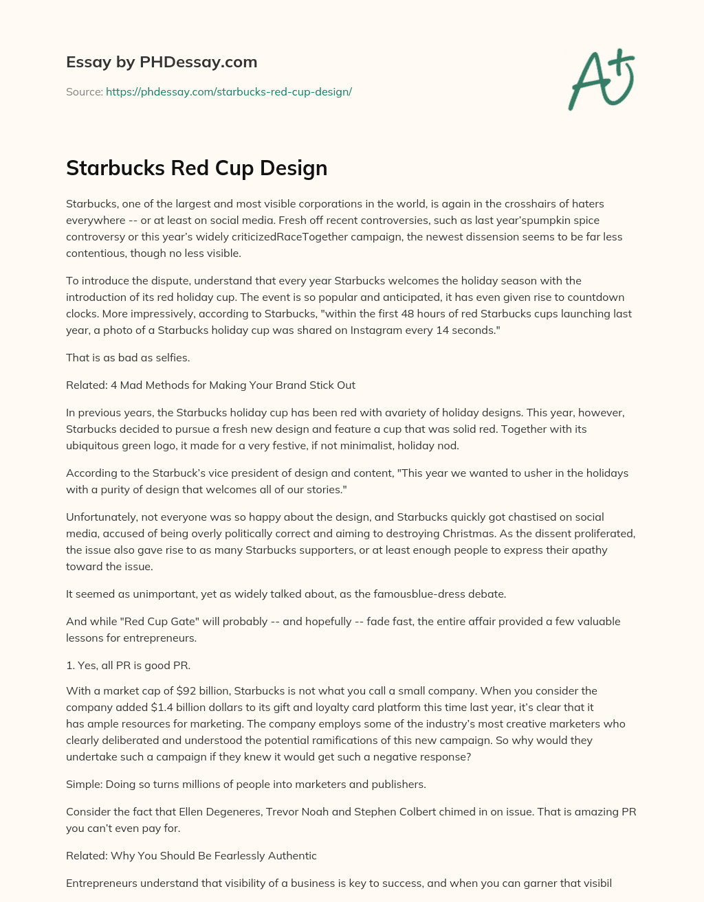 Starbucks Red Cup Design essay