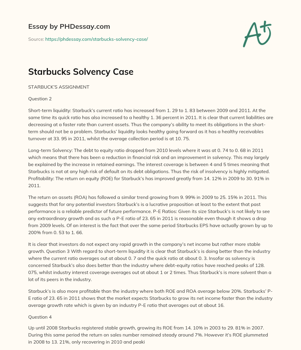 Starbucks Solvency Case essay