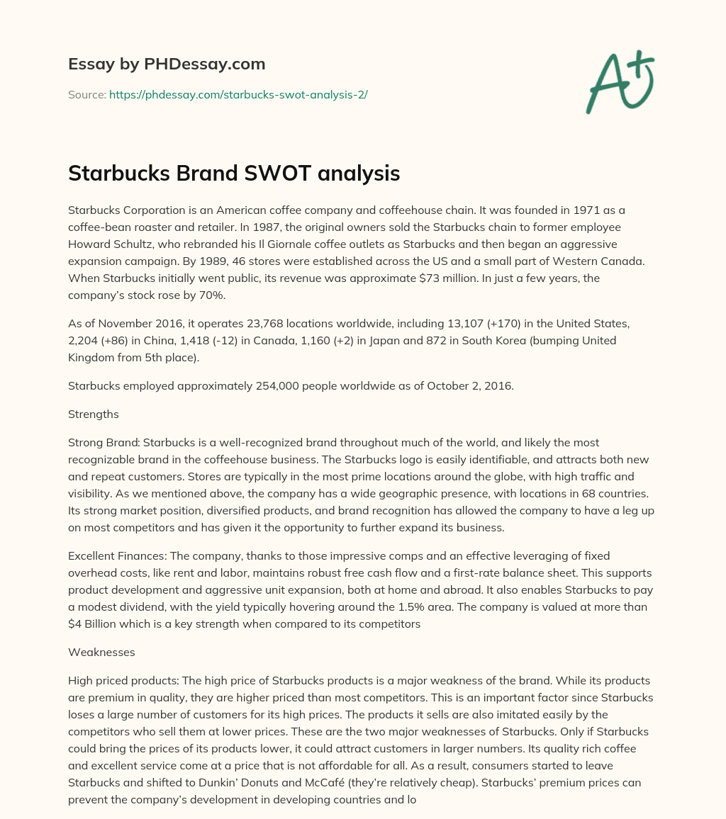 Starbucks Brand SWOT analysis essay