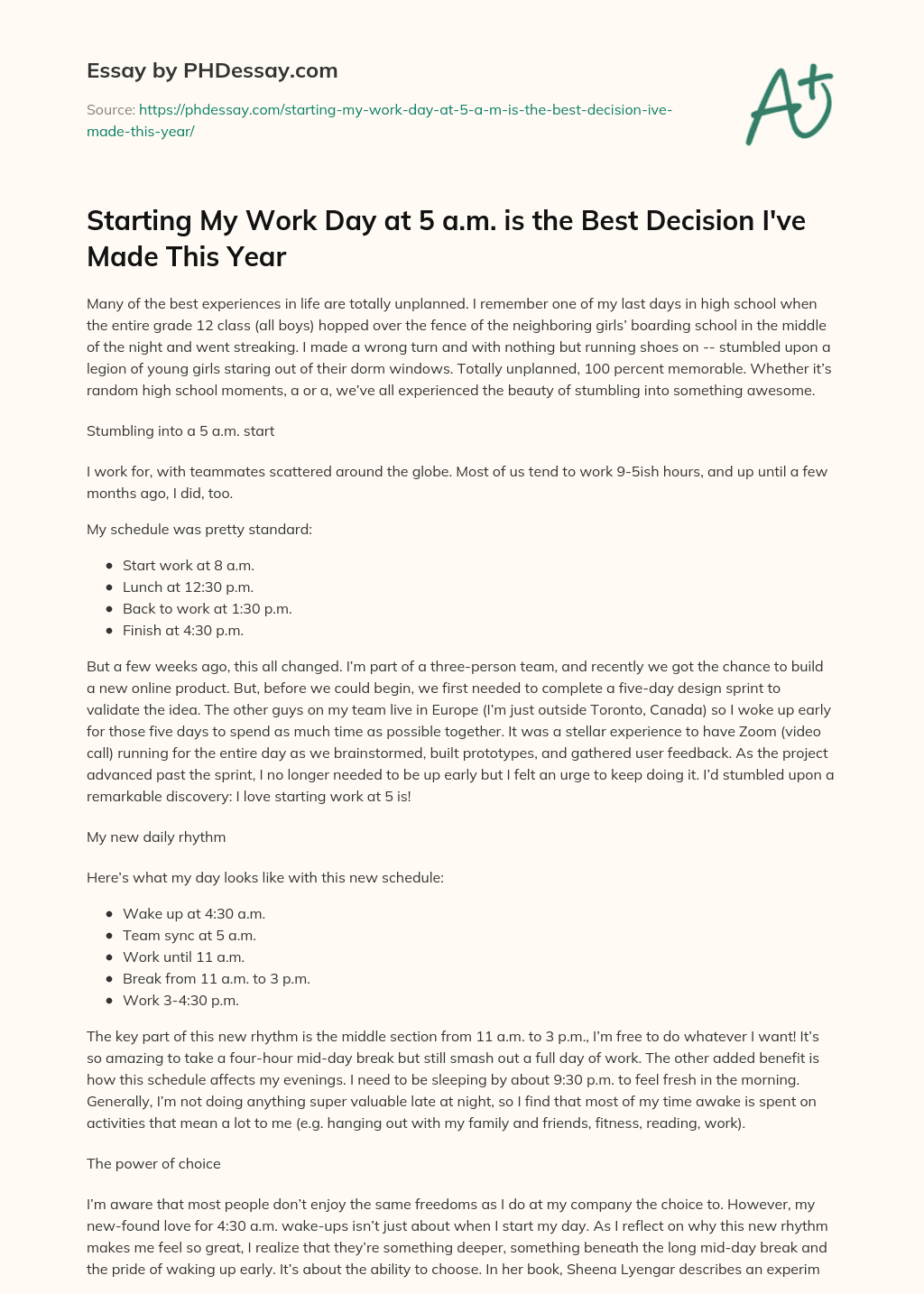 Starting My Work Day at 5 a.m. is the Best Decision I’ve Made This Year essay