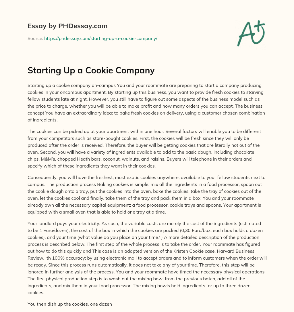 Starting Up a Cookie Company essay