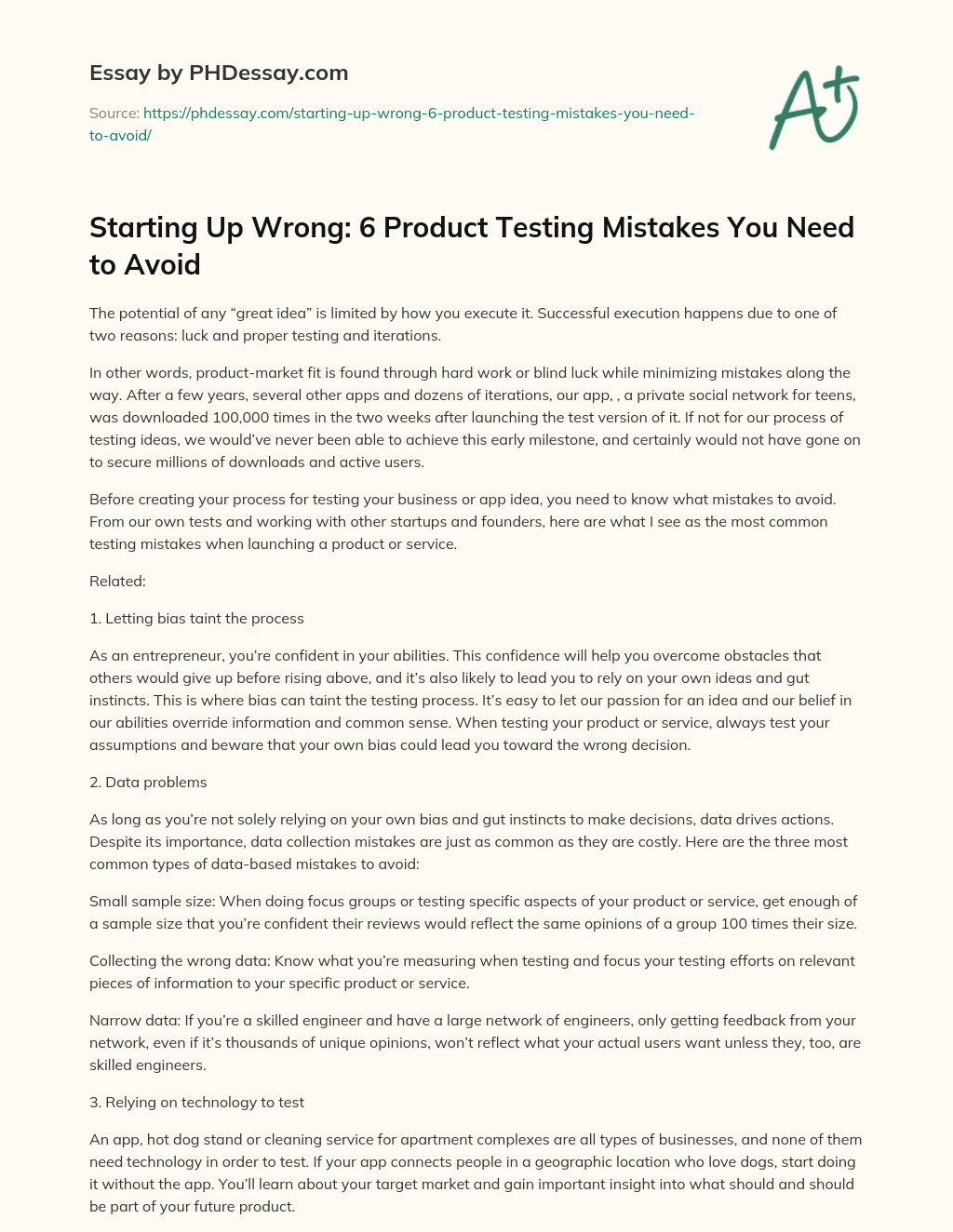 Starting Up Wrong: 6 Product Testing Mistakes You Need to Avoid essay