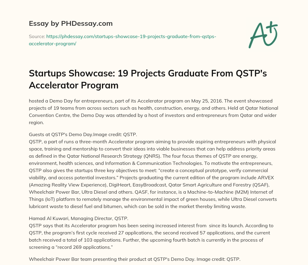 Startups Showcase: 19 Projects Graduate From QSTP’s Accelerator Program essay