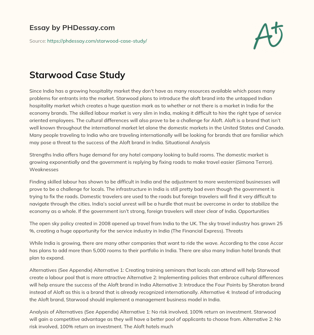 Starwood Case Study essay