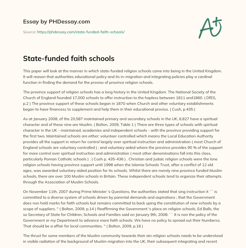 State-funded faith schools essay