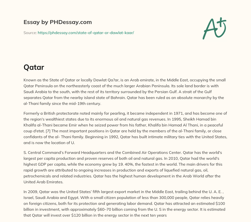 Overview of Qatar: Geography, History, and Economy essay