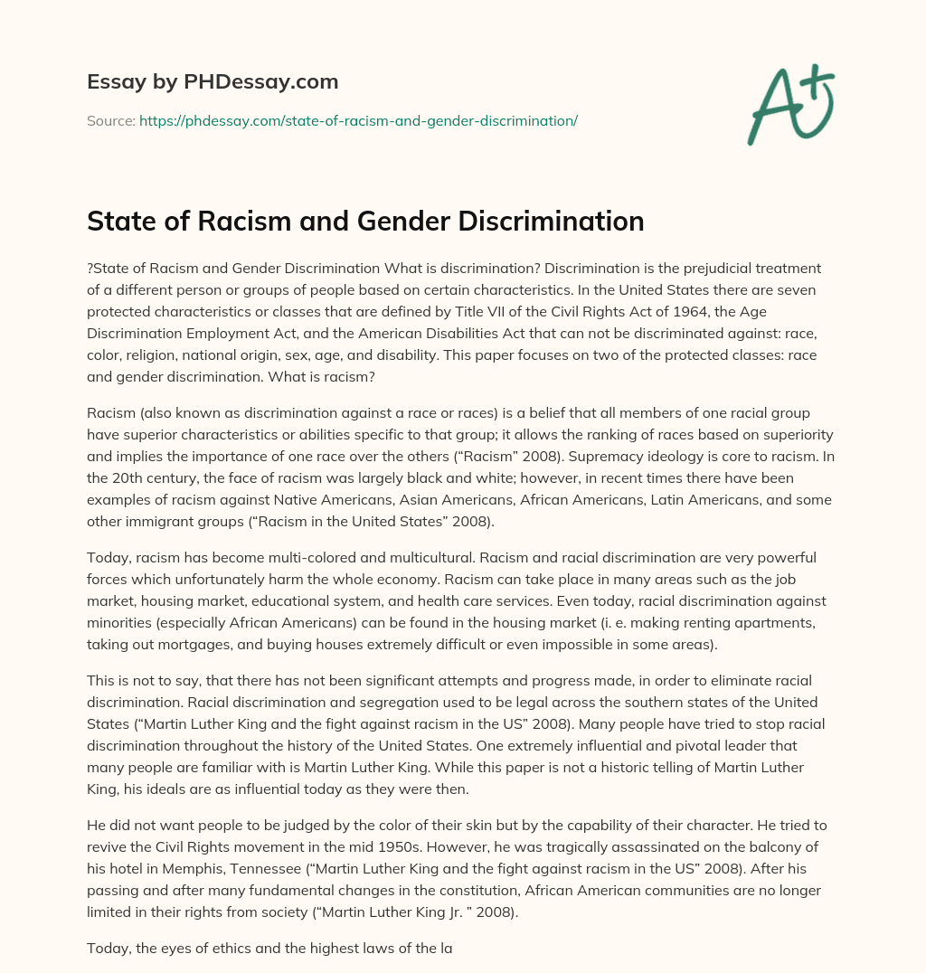 State of Racism and Gender Discrimination essay