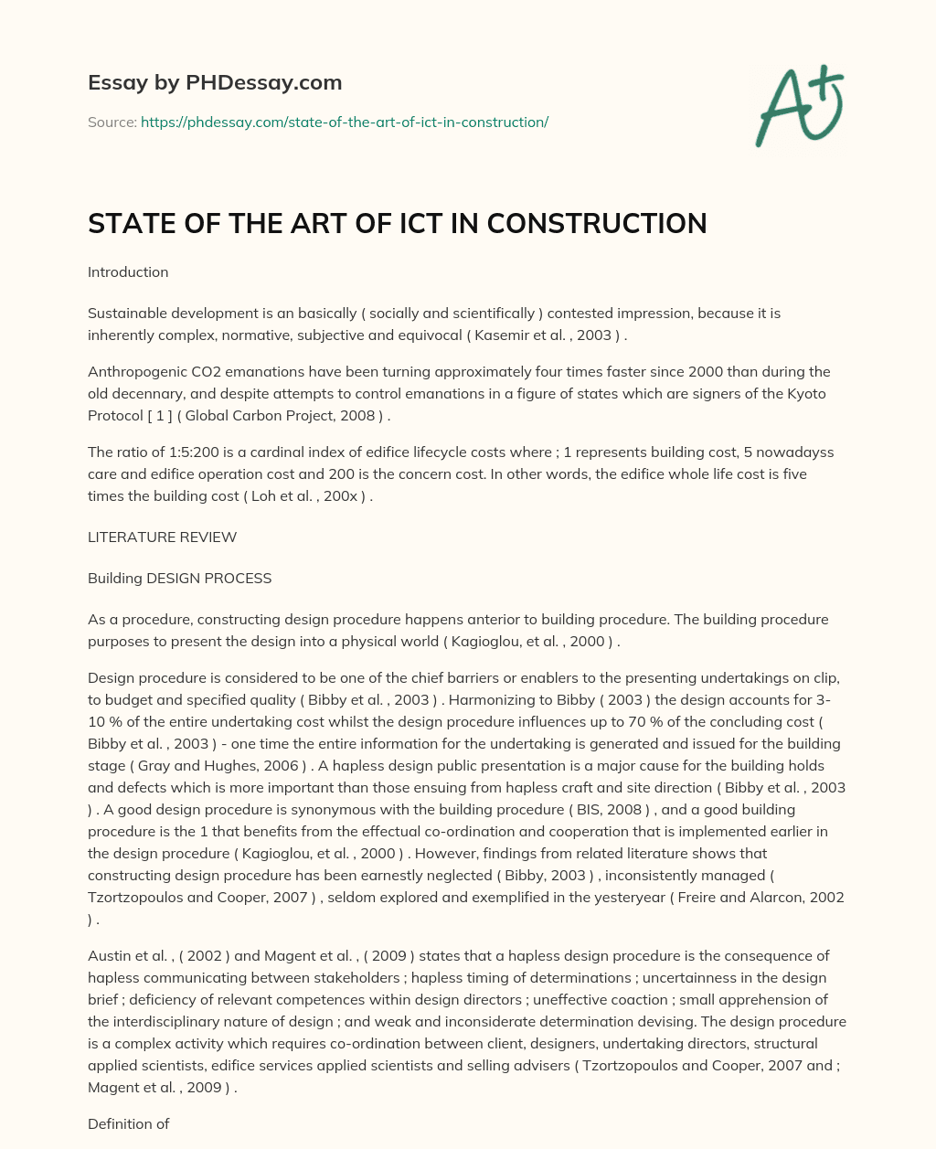 STATE OF THE ART OF ICT IN CONSTRUCTION essay