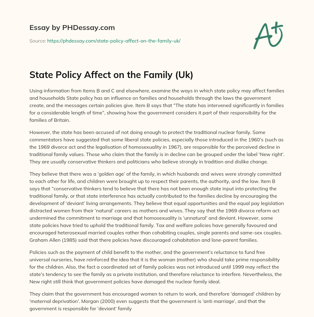 State Policy Affect on the Family (Uk) essay