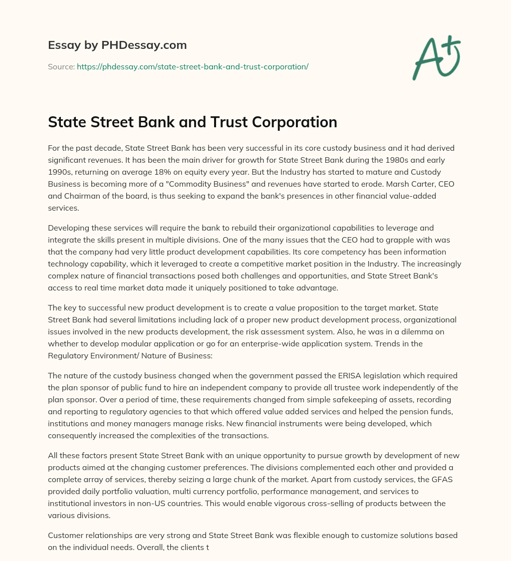 State Street Bank and Trust Corporation essay