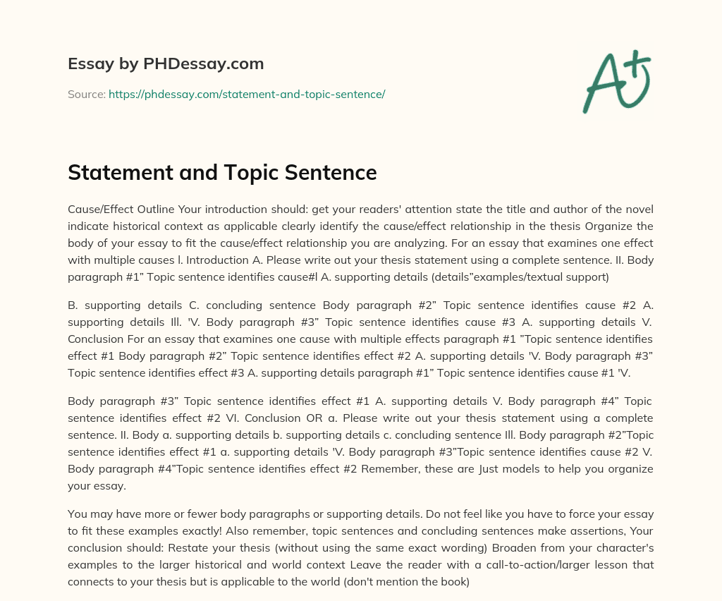 Statement and Topic Sentence essay