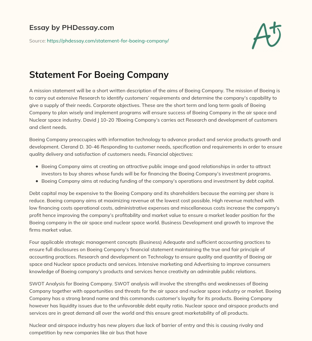 Statement For Boeing Company essay