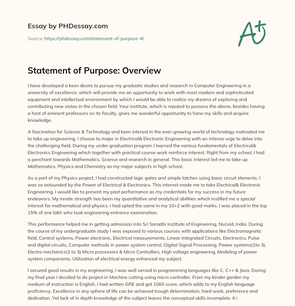 Statement of Purpose: Overview essay