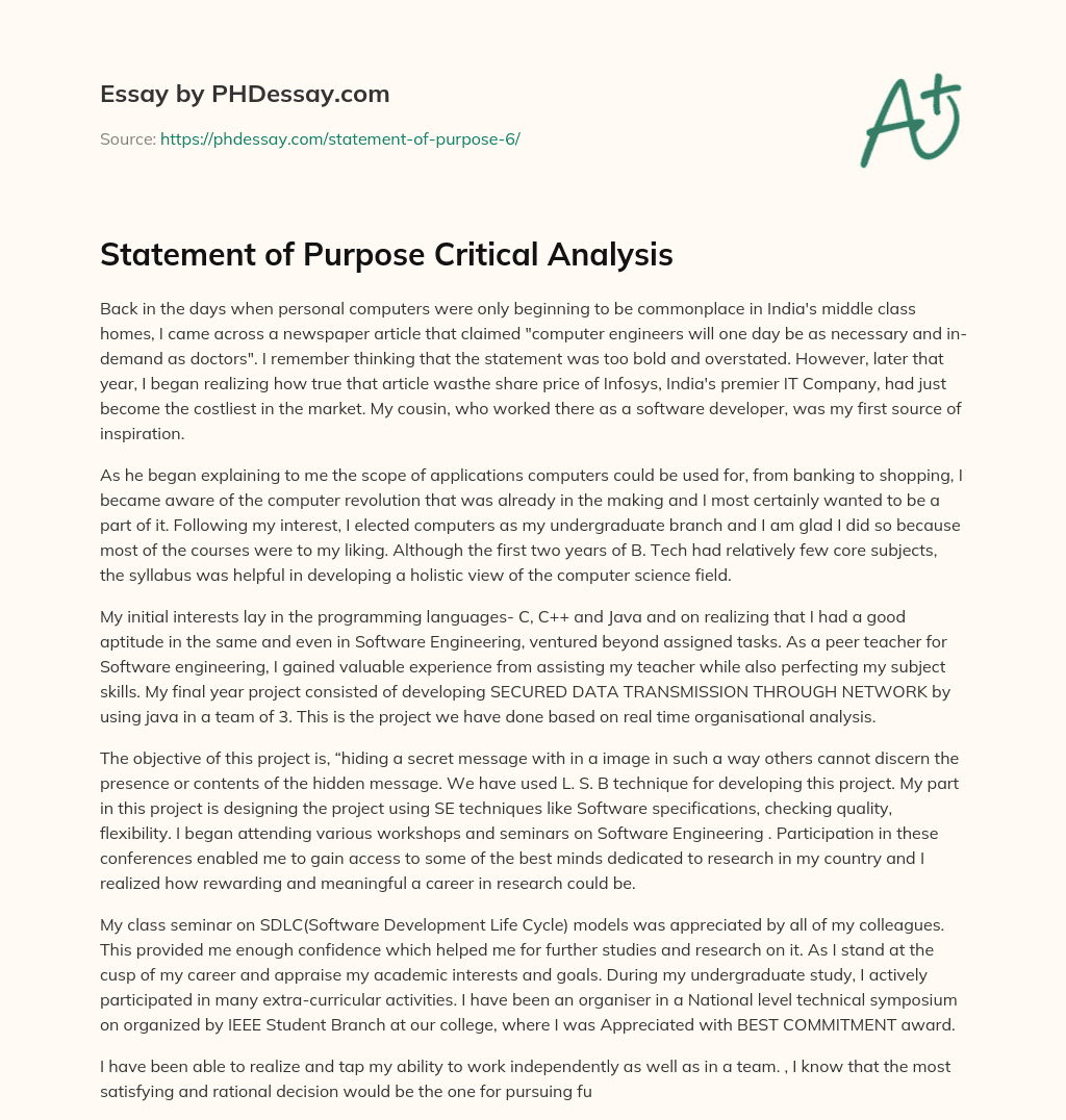 Statement of Purpose Critical Analysis essay