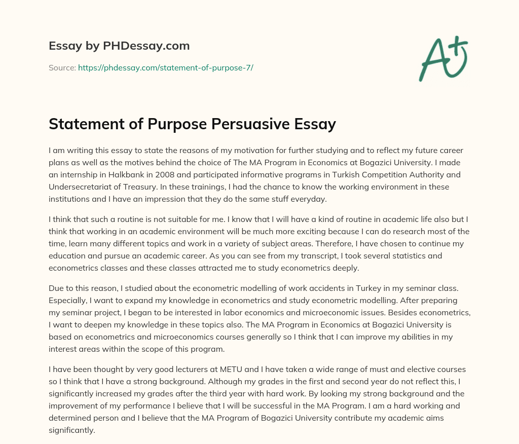 Statement of Purpose Persuasive Essay essay