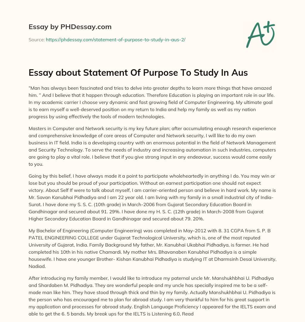 Essay about Statement Of Purpose To Study In Aus essay