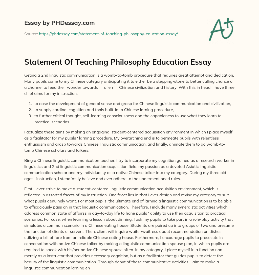 Statement Of Teaching Philosophy Education Essay - PHDessay.com