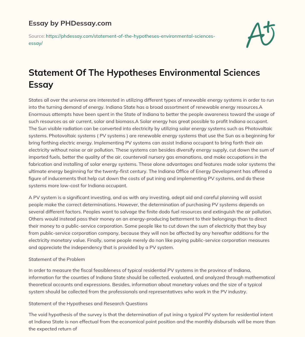 Statement Of The Hypotheses Environmental Sciences Essay essay