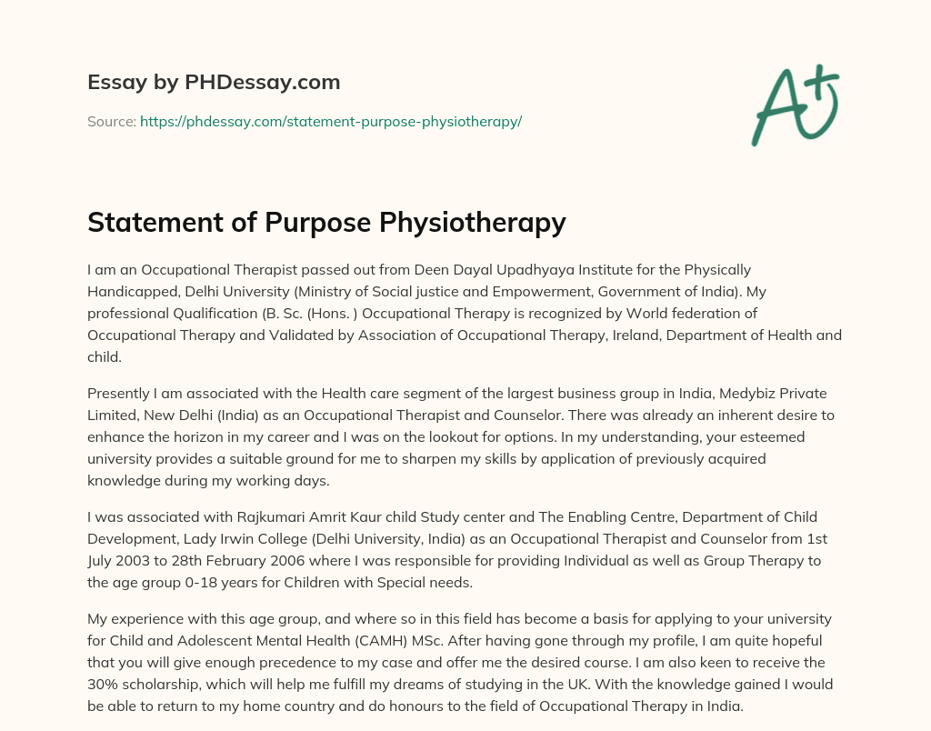 personal statement examples for physiotherapy