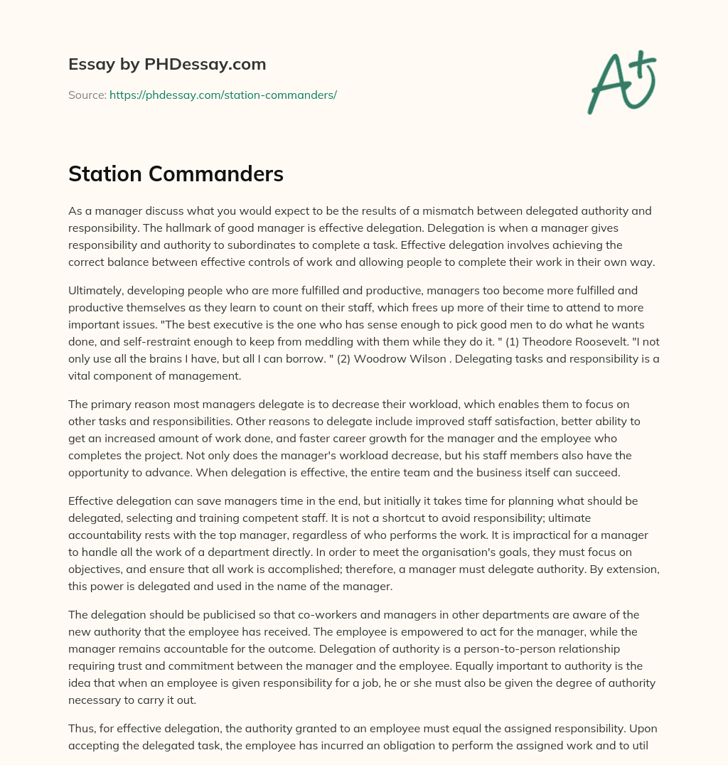 Station Commanders essay