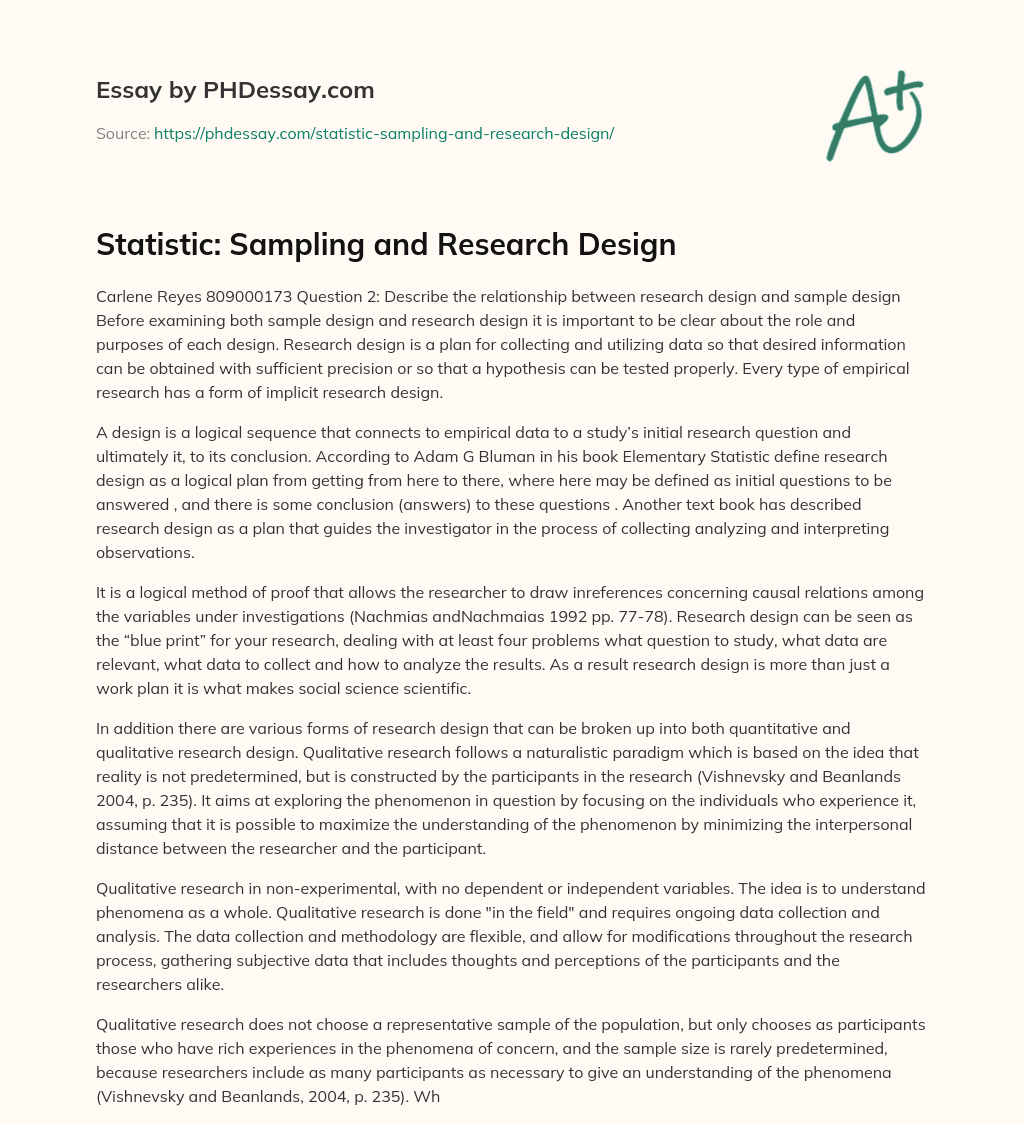 Statistic: Sampling and Research Design essay