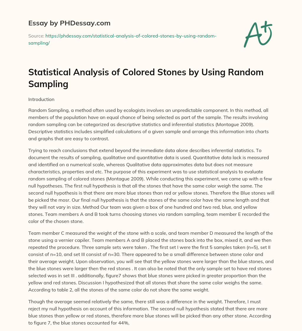 Statistical Analysis of Colored Stones by Using Random Sampling essay