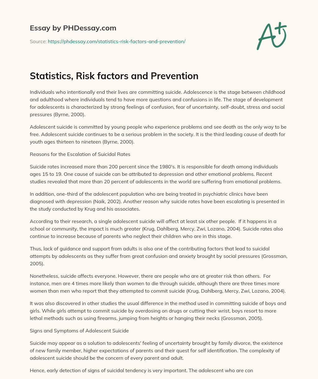 Statistics, Risk factors and Prevention essay
