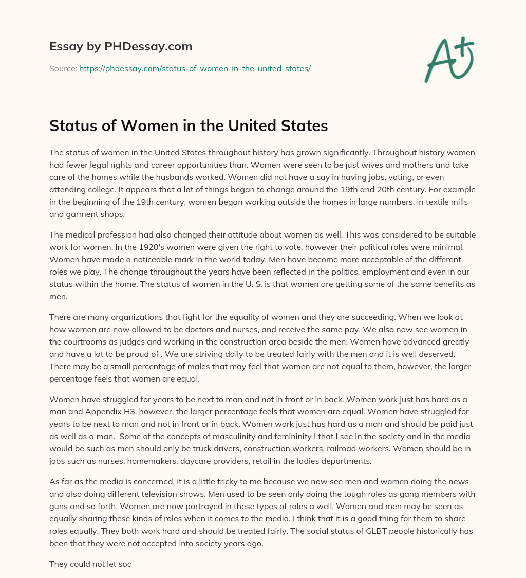 Status of Women in the United States essay