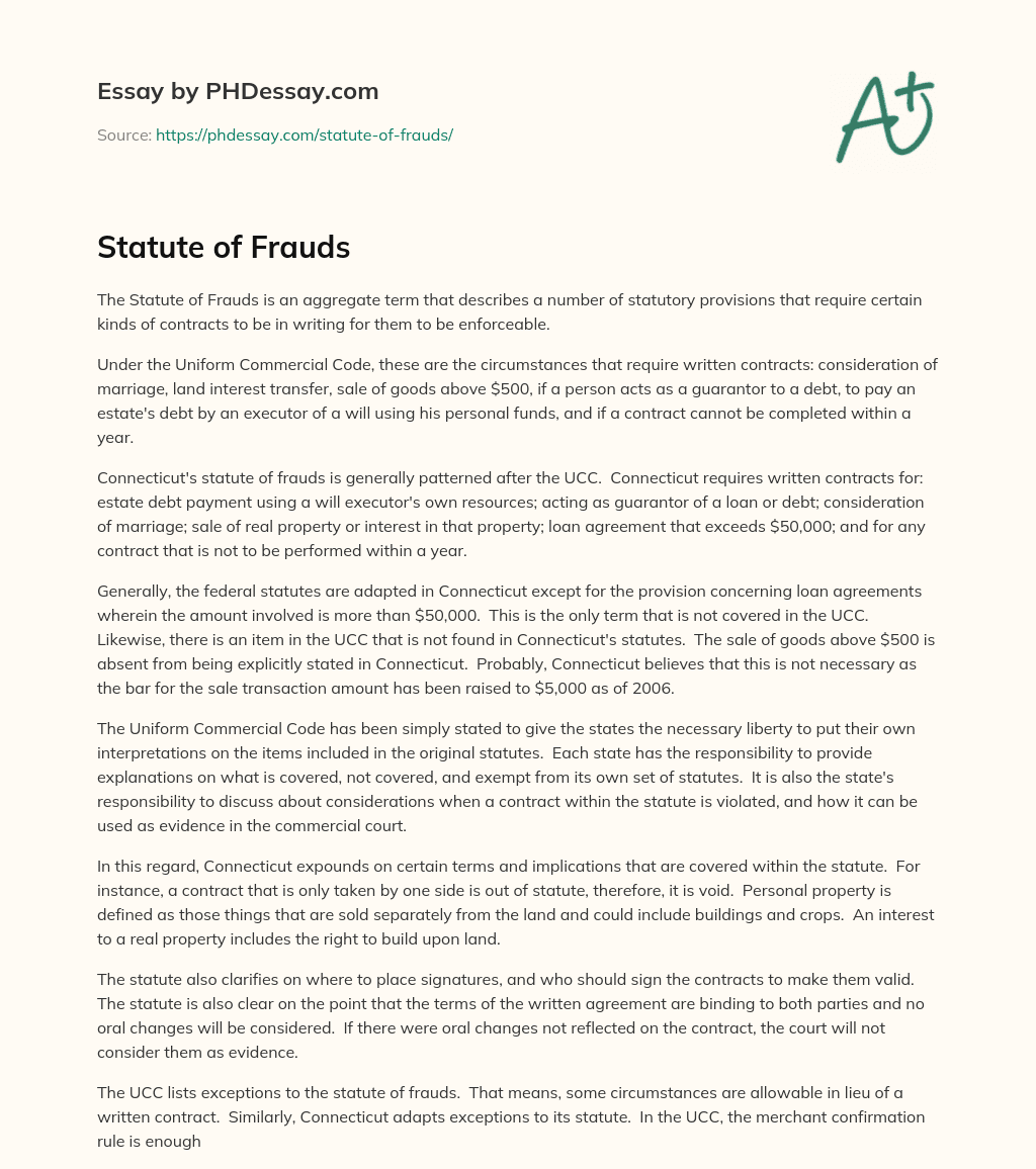 Statute of Frauds essay