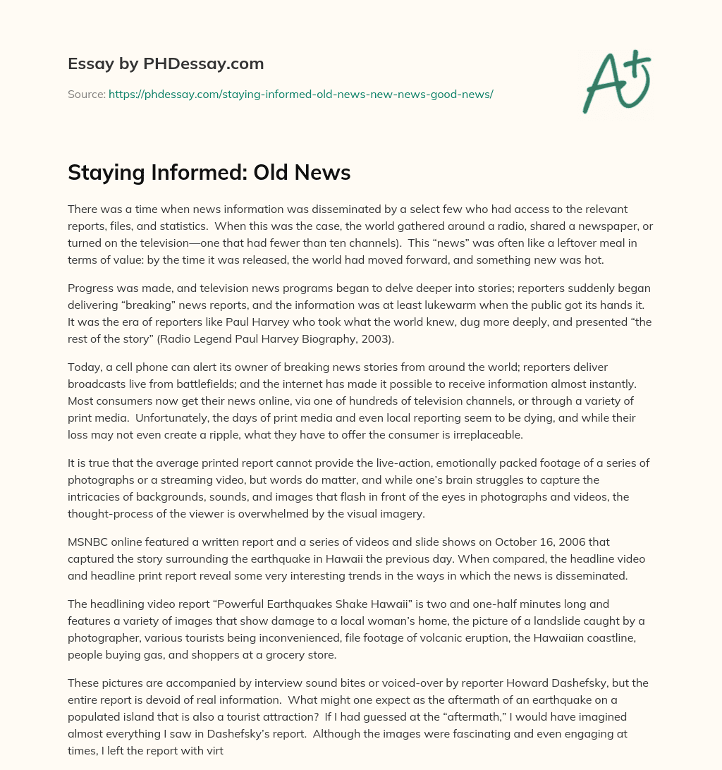 Staying Informed: Old News essay