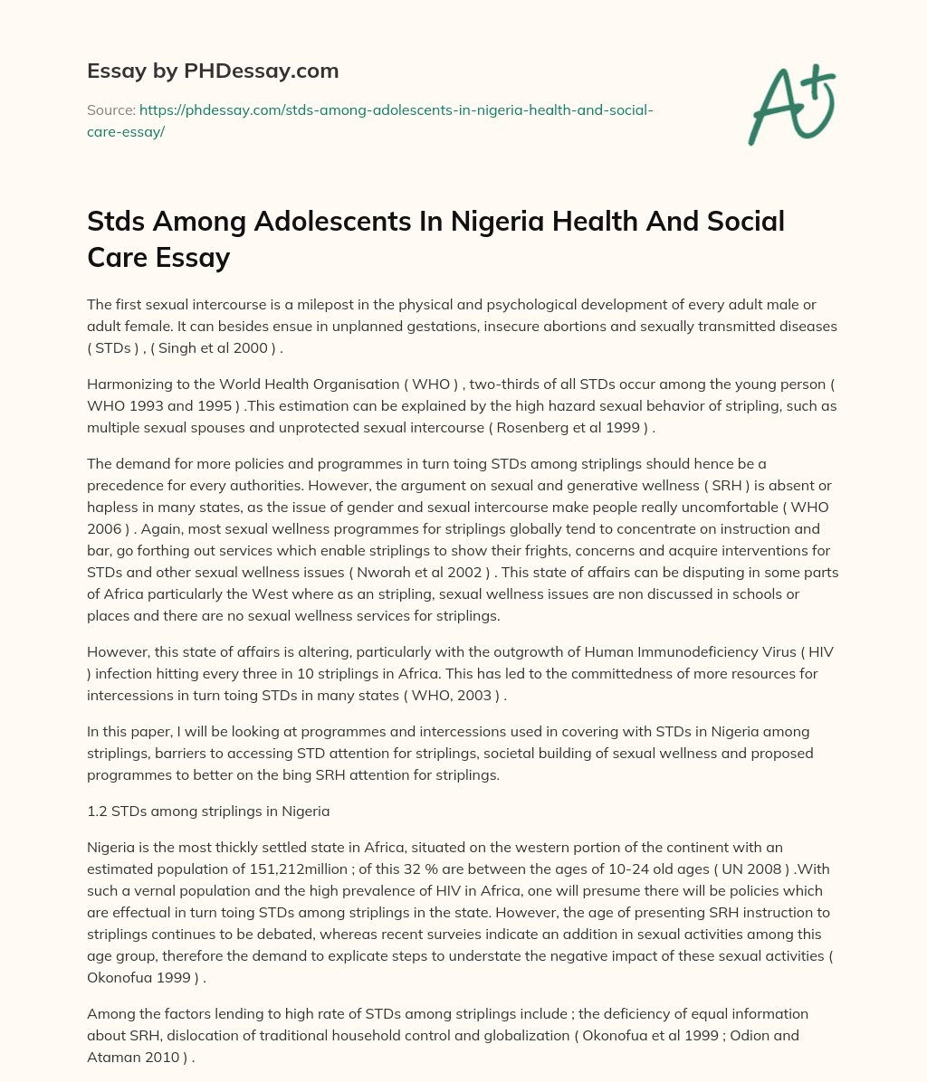 Stds Among Adolescents In Nigeria Health And Social Care Essay essay
