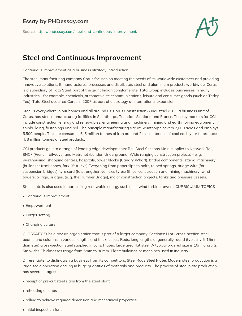 Steel and Continuous Improvement essay