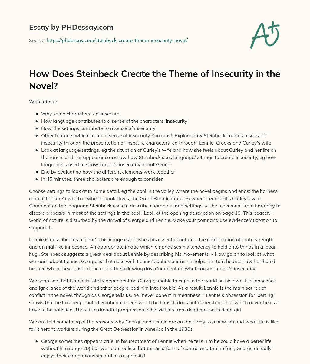 How Does Steinbeck Create the Theme of Insecurity in the Novel? essay
