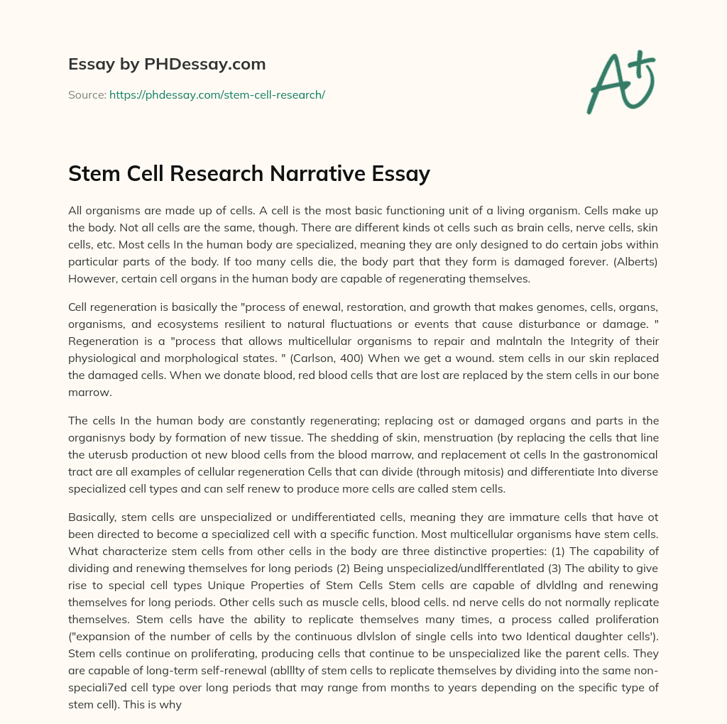 how to start an essay about stem cells