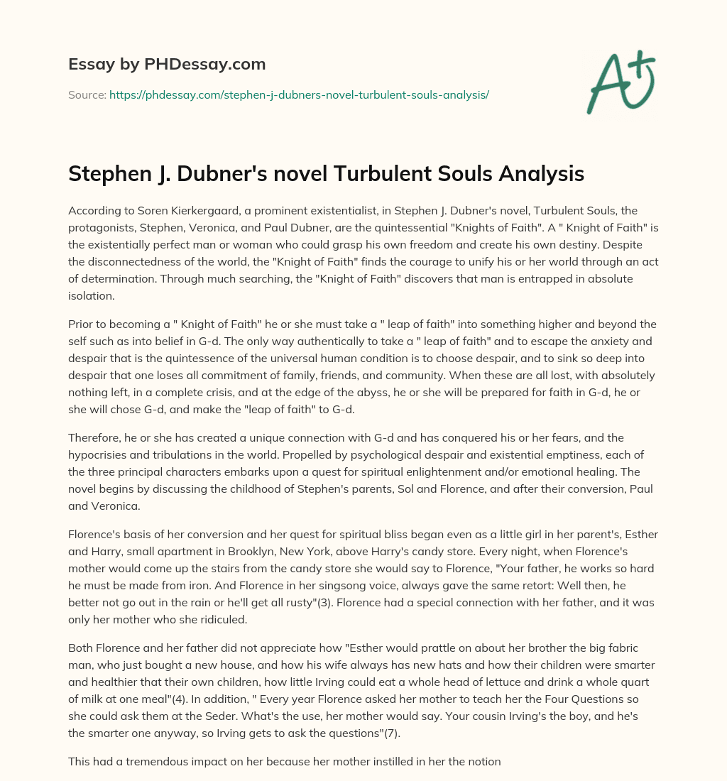 Stephen J. Dubner’s novel Turbulent Souls Analysis essay