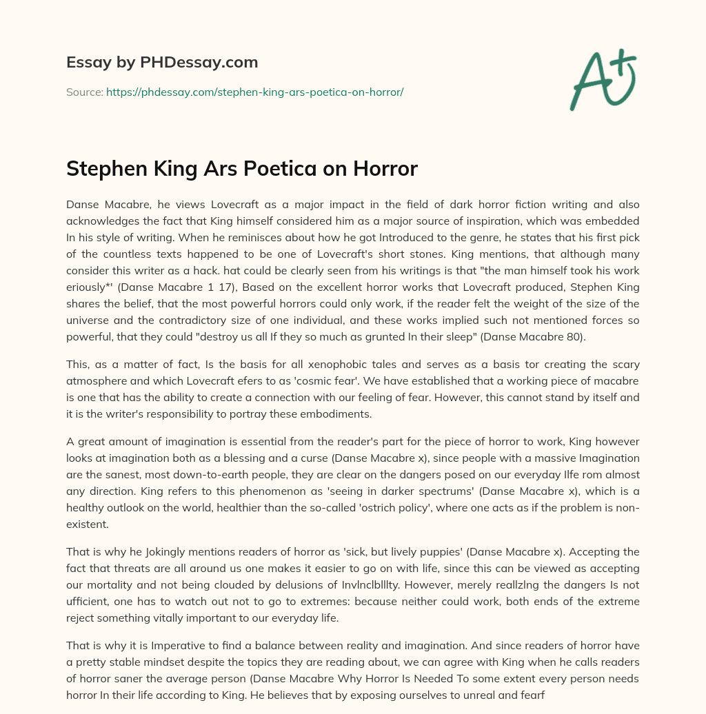 Stephen King Ars Poetica on Horror essay