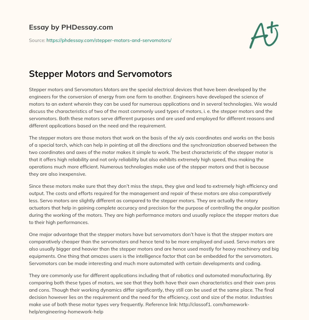 Stepper Motors and Servomotors essay