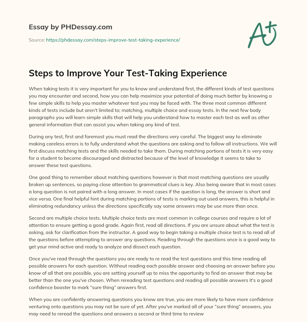 Steps to Improve Your Test-Taking Experience essay