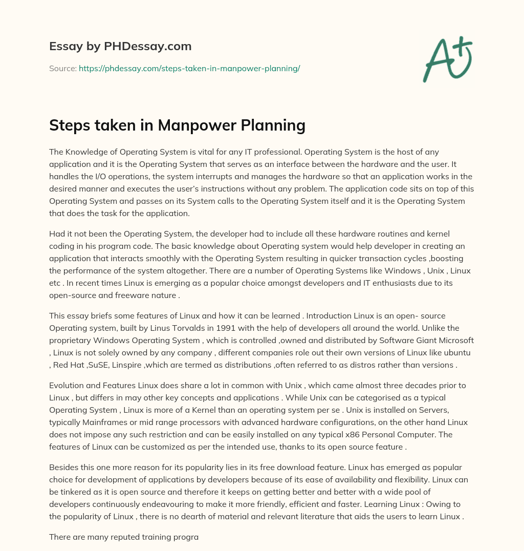 Steps taken in Manpower Planning essay