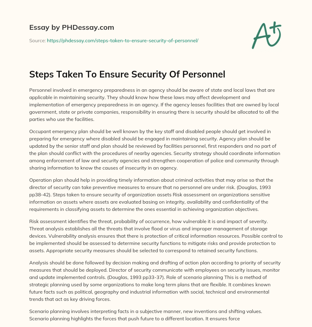 Steps Taken To Ensure Security Of Personnel essay