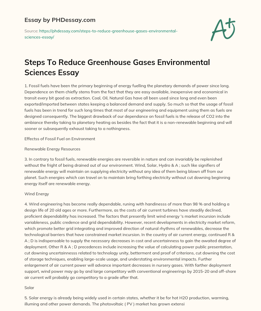 Steps To Reduce Greenhouse Gases Environmental Sciences Essay essay