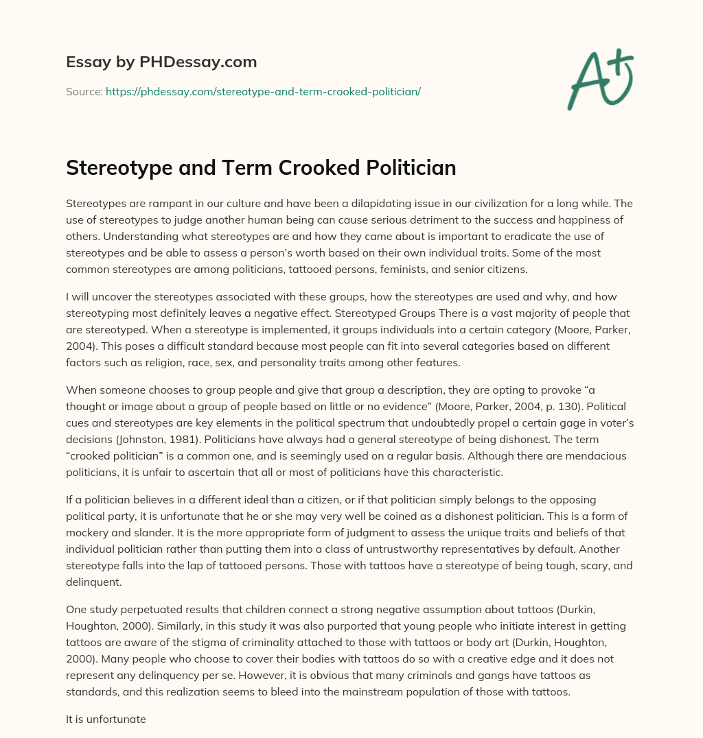 Stereotype and Term Crooked Politician essay