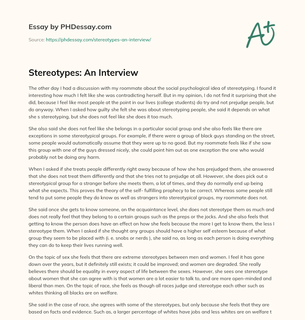 Stereotypes: An Interview essay